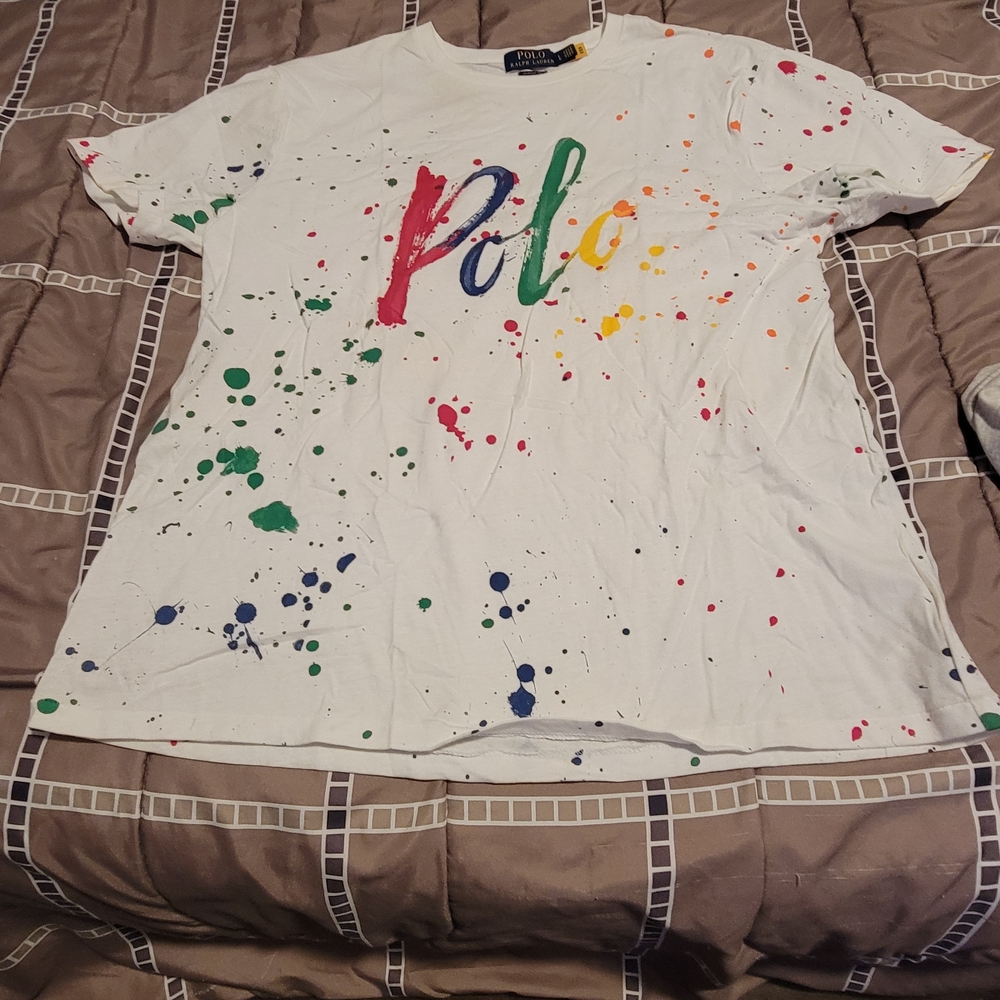 Polo by Ralph Lauren White Tee with Multicolor Splatter